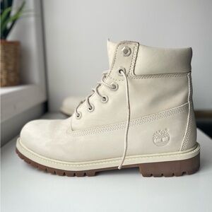 Timberland Off-White Leather Ankle Boots boys mens women cream lace up